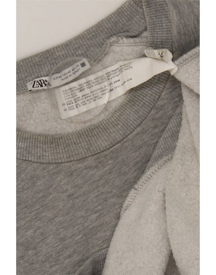 Zara Γυναικεία Φούτερ με γραφικά Jumper UK 14 Medium Grey Polyester