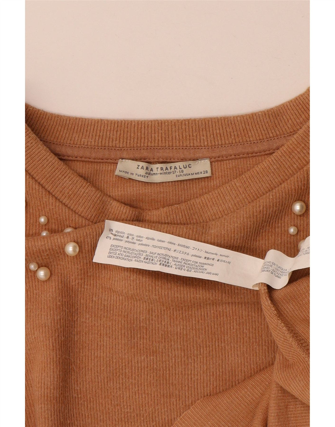 Zara Γυναικεία Trafaluc Crop Oversized Top μακρυμάνικο UK 14 Medium Beige