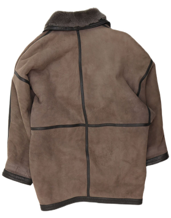 Vintage Γυναικείο Oversized Παλτό Shearling UK 20 2XL Γκρι δέρμα