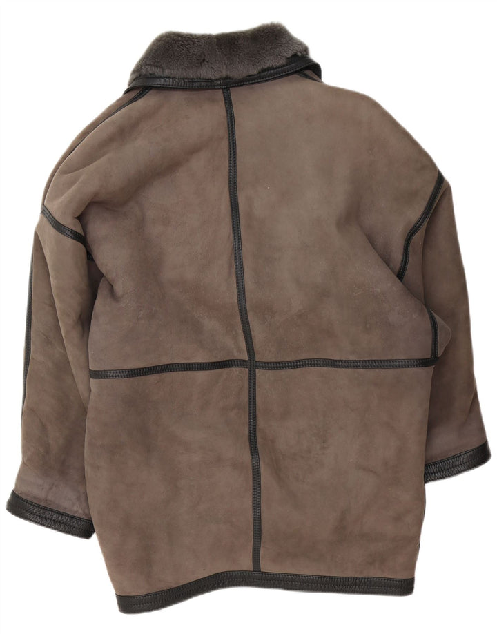 Vintage Γυναικείο Oversized Παλτό Shearling UK 20 2XL Γκρι δέρμα