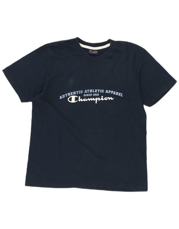 CHAMPION Ανδρικό γραφικό T-Shirt Top Small Navy Blue Cotton
