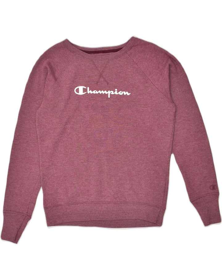 CHAMPION Womens Graphic Sweatshirt Jumper UK 10 Small Burgundy Polyester | Vintage Champion | Thrift | Second-Hand Champion | Used Clothing | Messina Hembry 