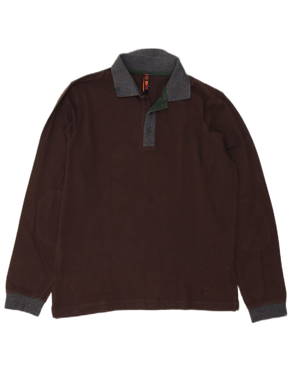 Sun68 Mens Long Sleeve Rugby Polo Shirt Small Brown Cotton