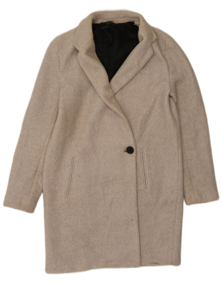 Zara Γυναικείο Παλτό UK 10 Small Grey Cotton