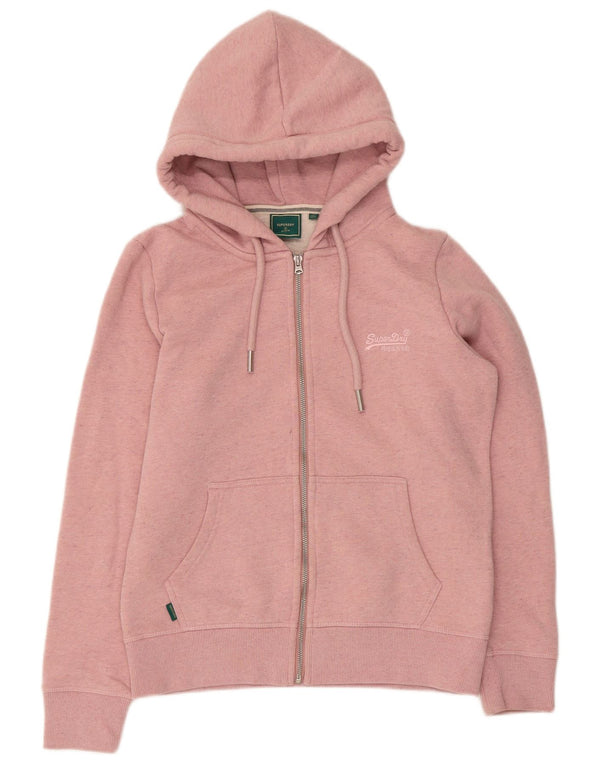 Superdry γυναικείο πουλόβερ με κουκούλα με φερμουάρ UK 12 μεσαίο ροζ βαμβακερό