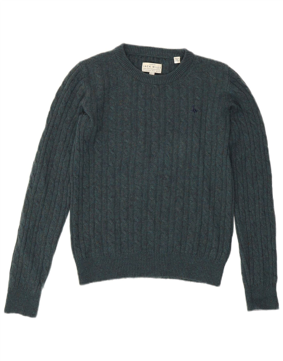 Jack Wills Γυναικείο πουλόβερ με λαιμόκοψη UK 10 Small Green Merino Wool