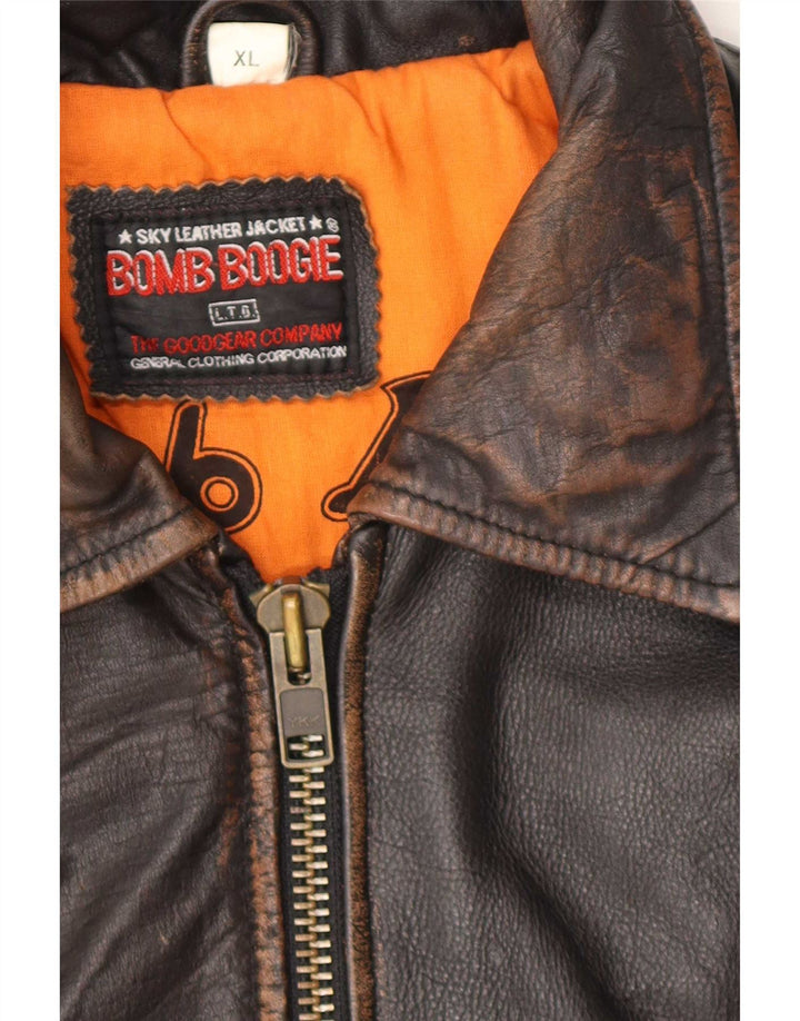 Bomboogie Ανδρικό Δερμάτινο Bomber Jacket UK 42 XL Καφέ Δερμάτινο