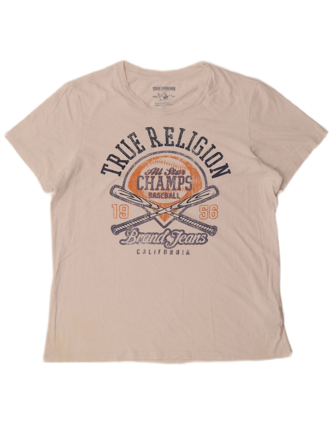 True Religion Ανδρικό γραφικό T-Shirt Top μεγάλο λευκό βαμβακερό