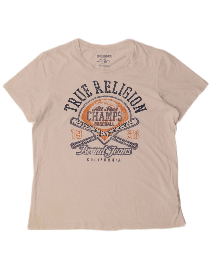 True Religion Ανδρικό γραφικό T-Shirt Top μεγάλο λευκό βαμβακερό