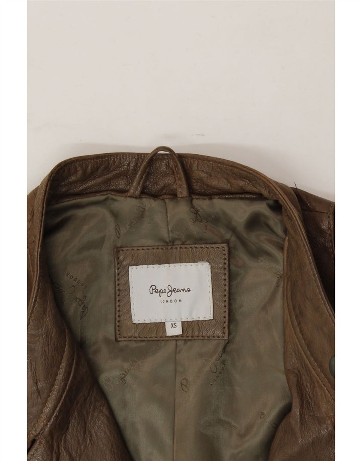 PEPE JEANS Womens Biker Leather Jacket UK 6 XS Brown Leather Vintage PEPE Jeans and Second-Hand PEPE Jeans from Messina Hembry 