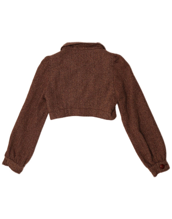 Zara Γυναικείο μπουφάν Bolero UK 10 Small Brown μαλλί ψαροκόκαλο