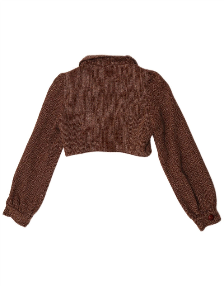 Zara Γυναικείο μπουφάν Bolero UK 10 Small Brown μαλλί ψαροκόκαλο