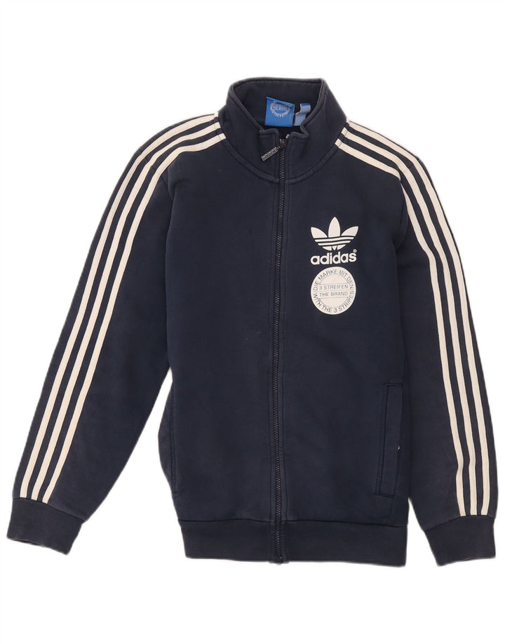 Ανδρική φόρμα φόρμας Adidas με γραφικό τοπ μπουφάν Μικρό ναυτικό μπλε βαμβακερό