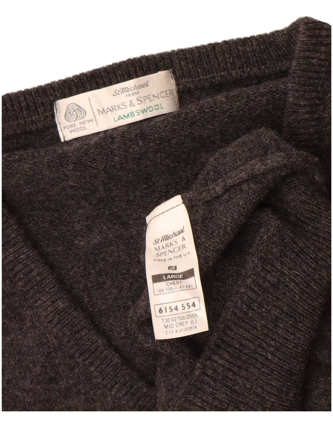 Marks & Spencer Ανδρικό πουλόβερ με λαιμόκοψη με λαιμόκοψη με μεγάλο γκρι μαλλί αρνιού
