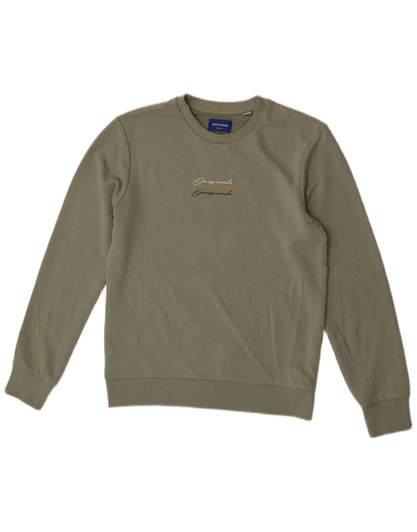 Jack & Jones Mens Graphic Sweatshirt Jumper Small Khaki Polyester