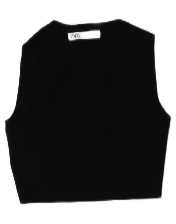 Zara Γυναικείο Crop Vest Top UK 12 Medium Black Viscose