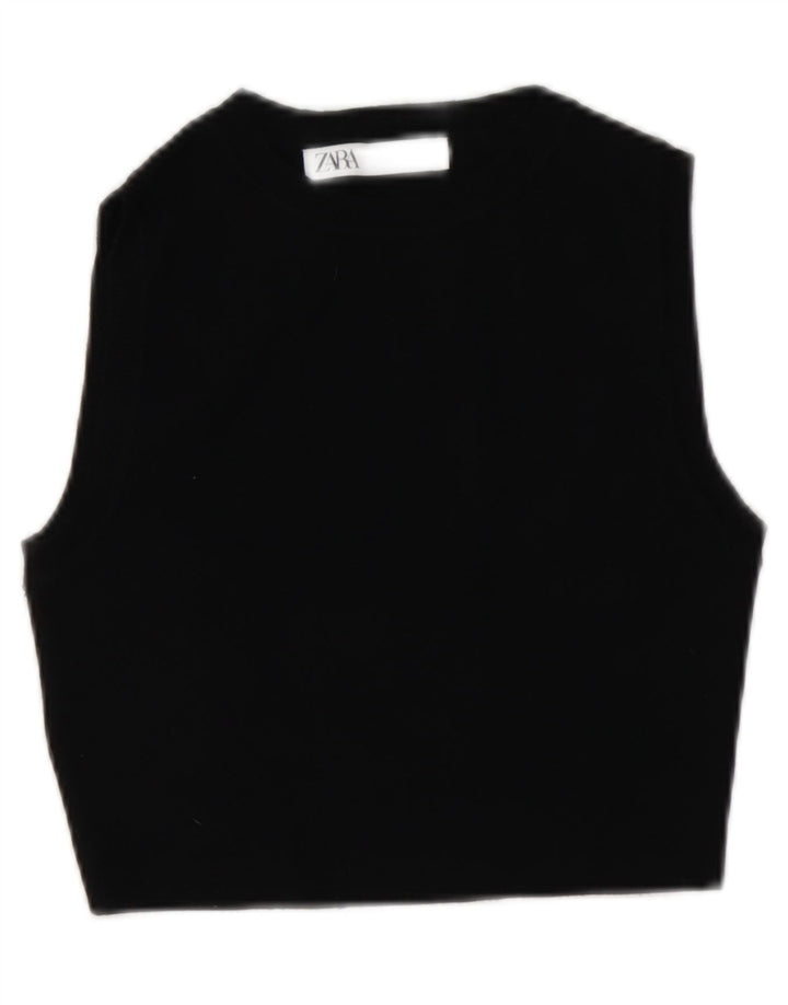 Zara Γυναικείο Crop Vest Top UK 12 Medium Black Viscose