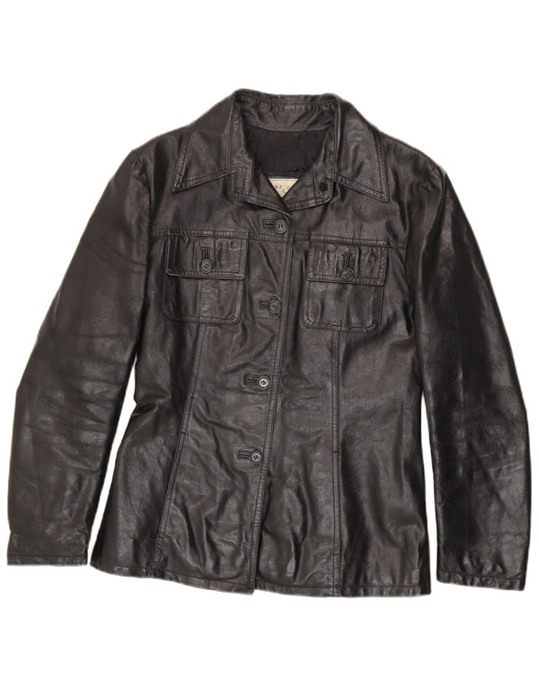 Vintage Γυναικείο Δερμάτινο Μπουφάν UK 10 Small Black Leather