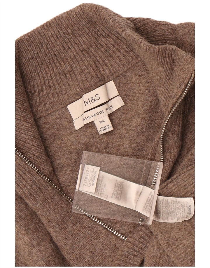 Ανδρικό πουλόβερ με φερμουάρ Marks & Spencer 2XL Καφέ Μαλλί