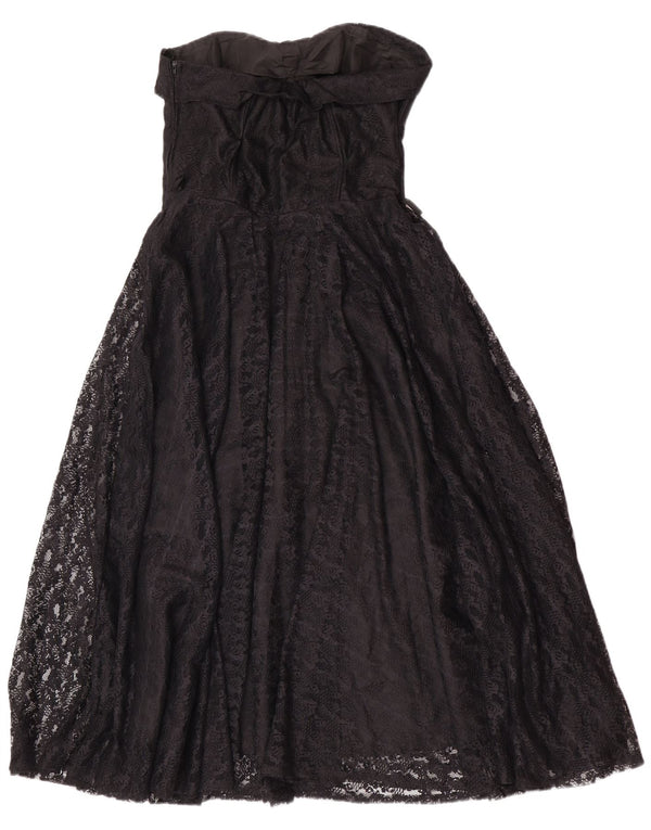 Vintage γυναικείο στράπλες φόρεμα UK 14 Large Black Floral Polyamide