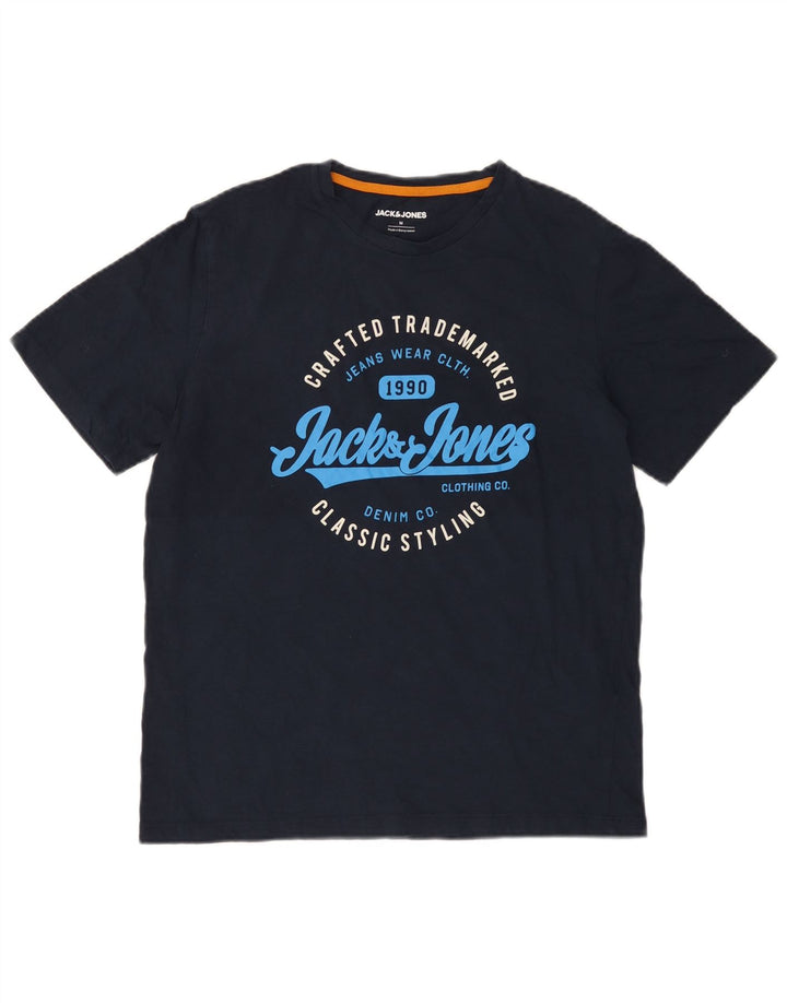 Ανδρικό γραφικό μπλουζάκι Jack & Jones Τοπ μεσαίου μπλε βαμβακερό
