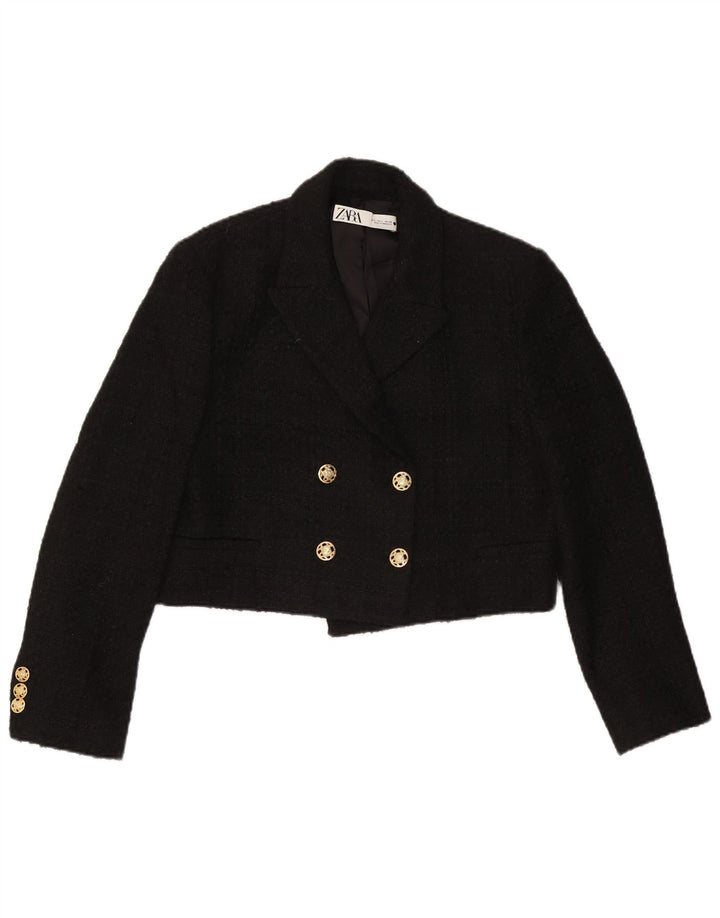 Zara Γυναικείο σακάκι Blazer με διπλό στήθος Crop UK 16 μεγάλο μαύρο πολυεστέρα