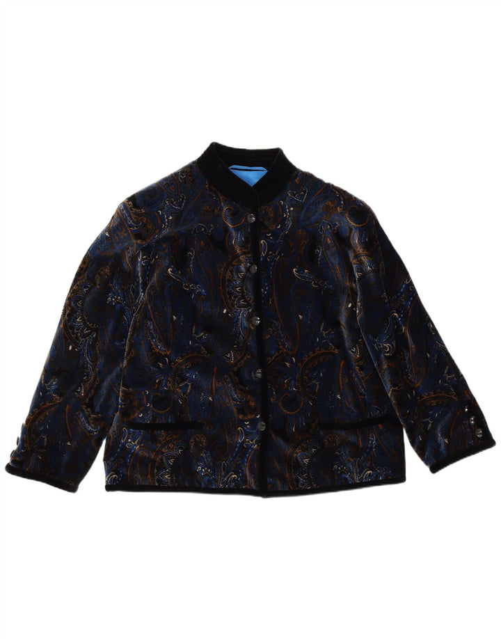 VINTAGE Γυναικείο βελούδινο σακάκι με 5 κουμπιά σακάκι UK 14 μεγάλο μπλε Paisley