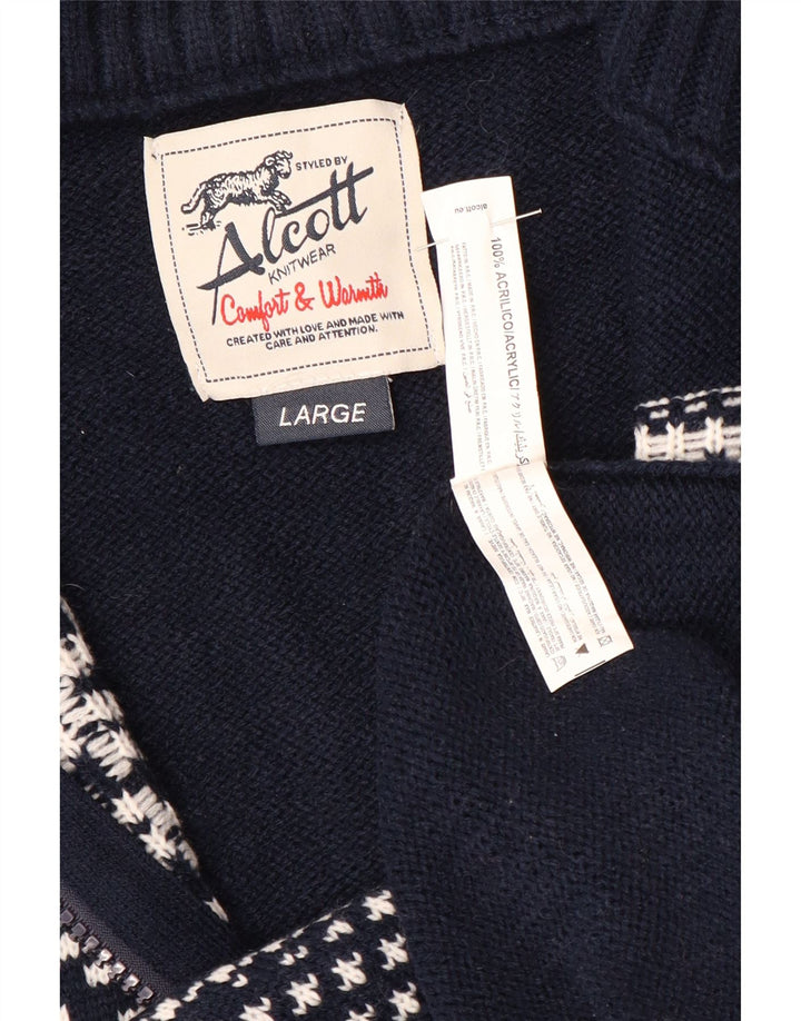 Ανδρικό πουλόβερ ζακέτα Alcott μεγάλο Navy Blue Fair Isle Acrylic