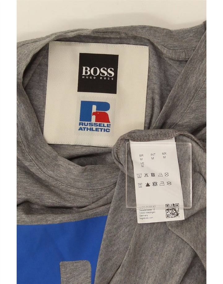 Ανδρικό γραφικό μπλουζάκι HUGO BOSS Τοπ μεσαίου γκρι βαμβακερό