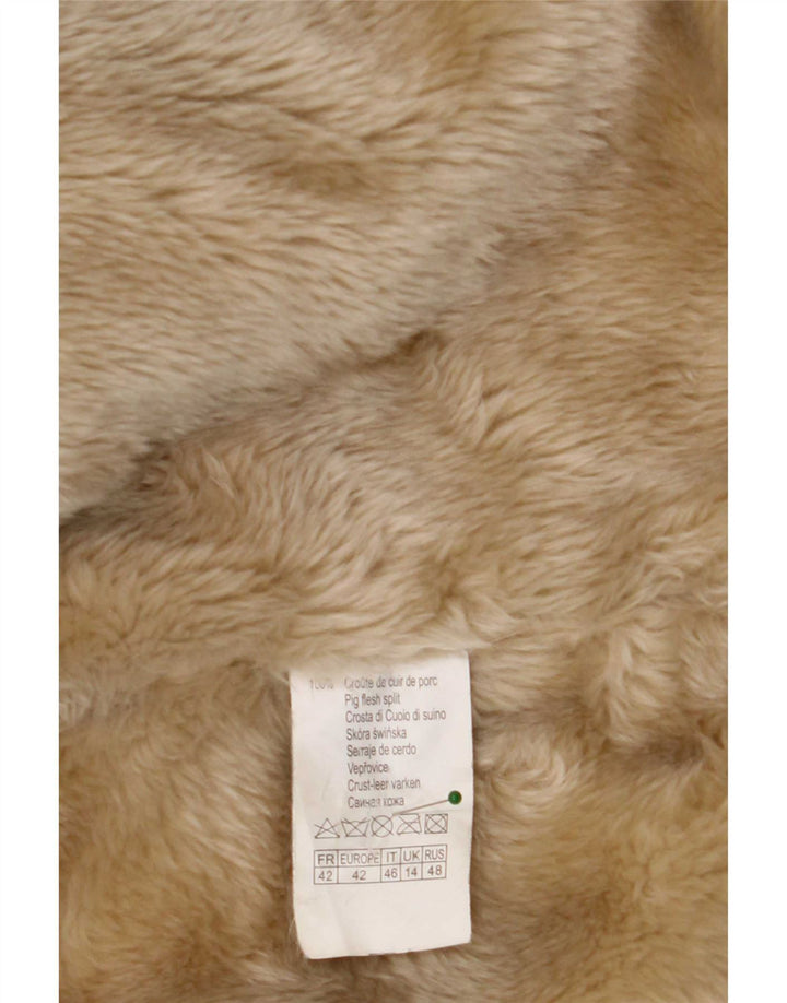 Camaieu Γυναικείο παλτό Shearling με διπλό στήθος UK 14 Μεγάλο μπεζ δέρμα