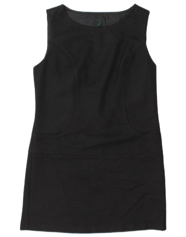 Γυναικείο Αμάνικο Shift Φόρεμα Benetton UK 12 μεσαίο μαύρο μαλλί