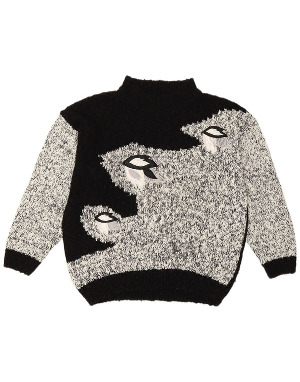 Vintage γυναικείο πουλόβερ με λαιμό χελώνα UK 16/18 Large Black Colourblock
