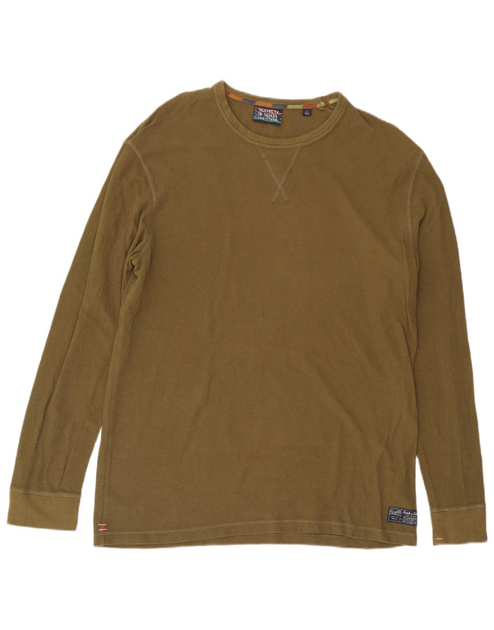 Μακρυμάνικο ανδρικό μπλουζάκι Scotch & Soda, μεγάλο χακί βαμβακερό