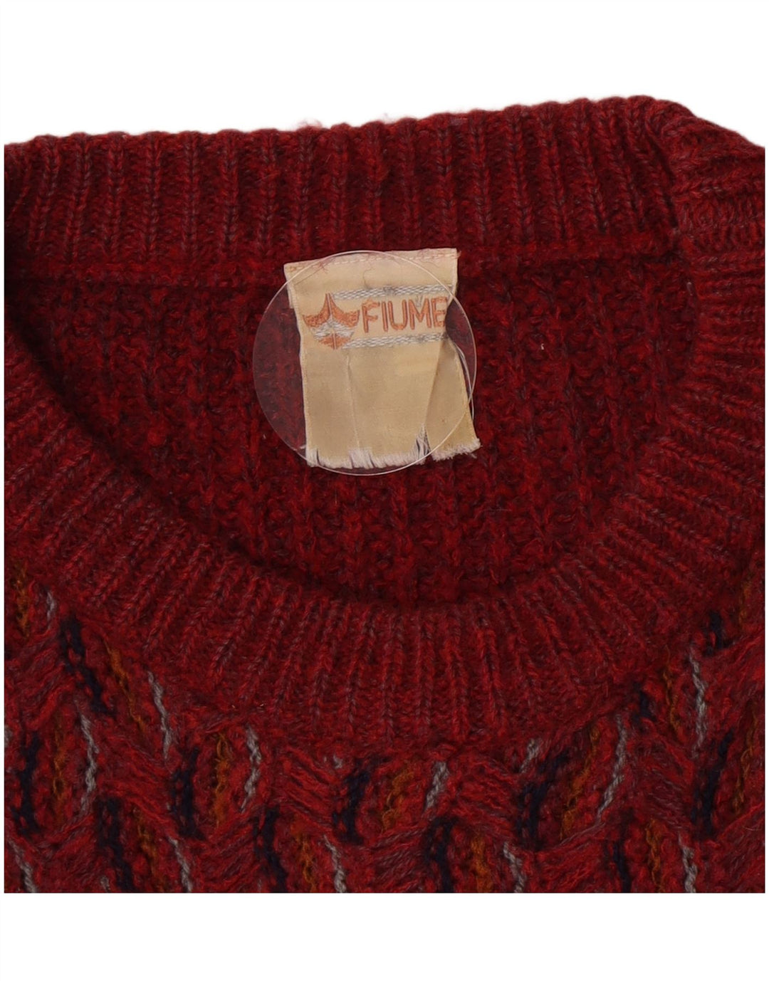 Ανδρικό πουλόβερ Fiume Crew Neck Jumper IT 46 Small Maroon Geometric Acrylic