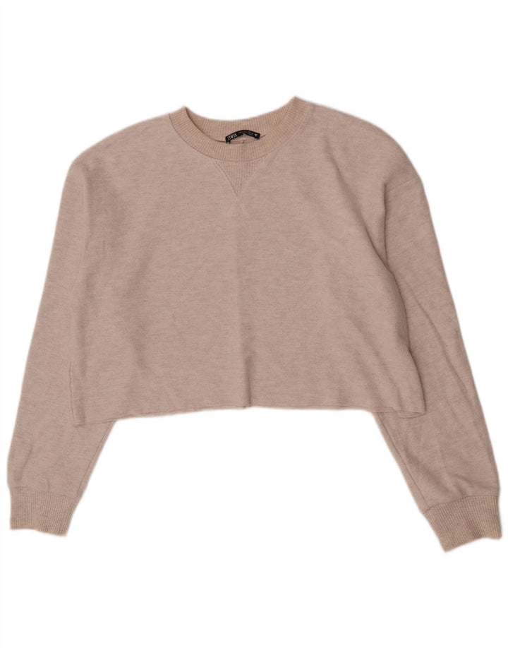 Zara Γυναικείο Crop Top Μακρυμάνικο UK 16 Large Beige Polyester