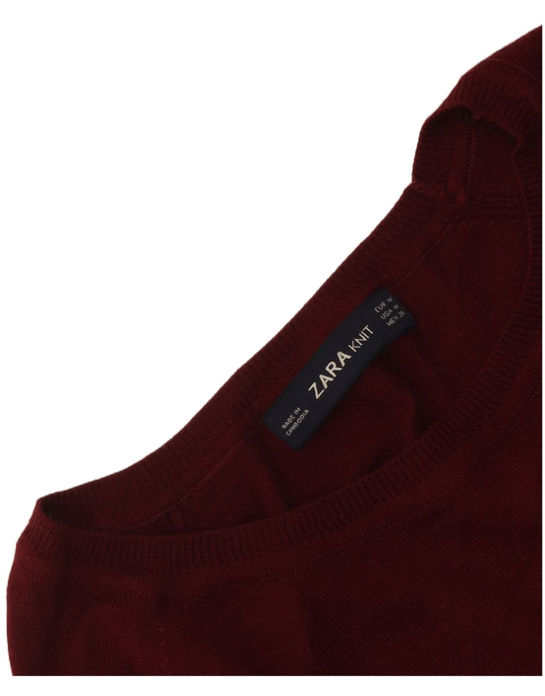 Zara Γυναικείο πουλόβερ με λαιμόκοψη UK 14 Medium Maroon