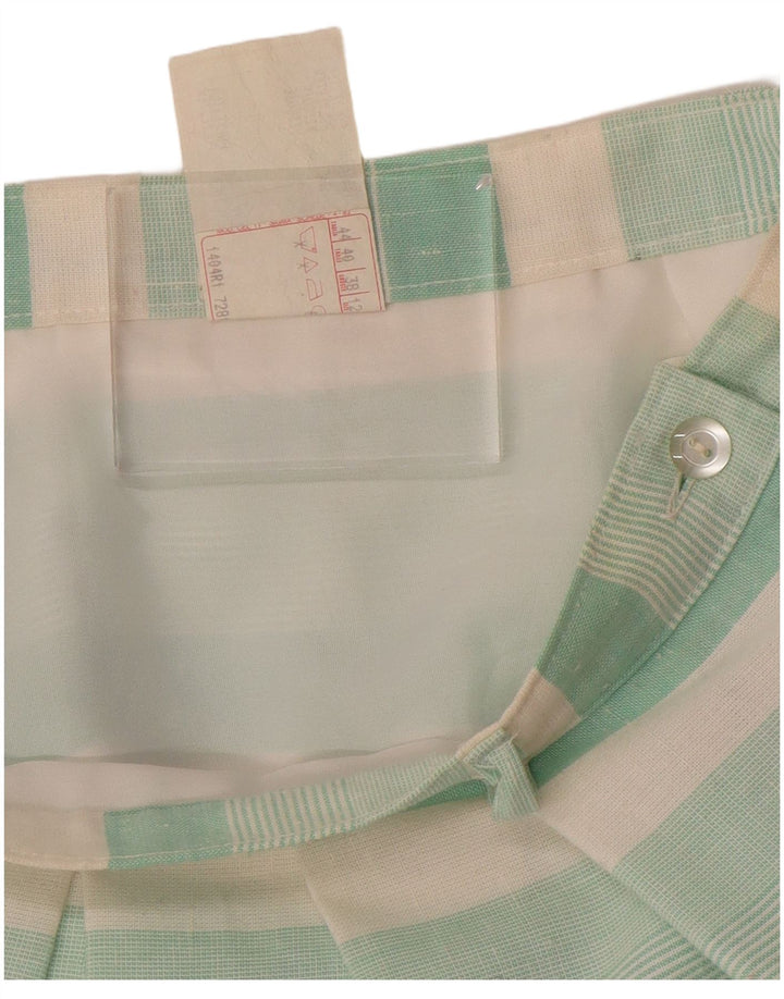 VINTAGE Γυναικεία πλισέ φούστα UK 12 Medium W28 Πράσινη ριγέ πολυεστέρας