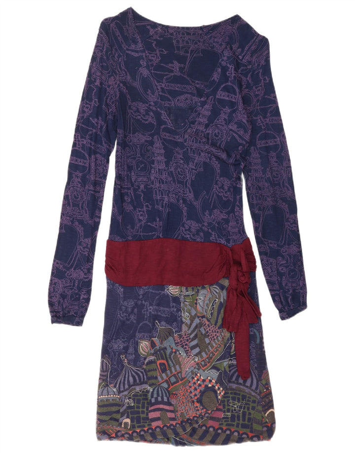 Γυναικείο Desigual Abstract Pattern Drop Waist UK 8 Small Navy Blue
