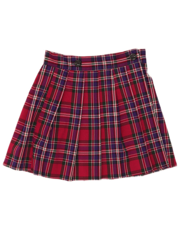 Vintage γυναικεία μίνι πλισέ φούστα Small W25 Red Check Polyester
