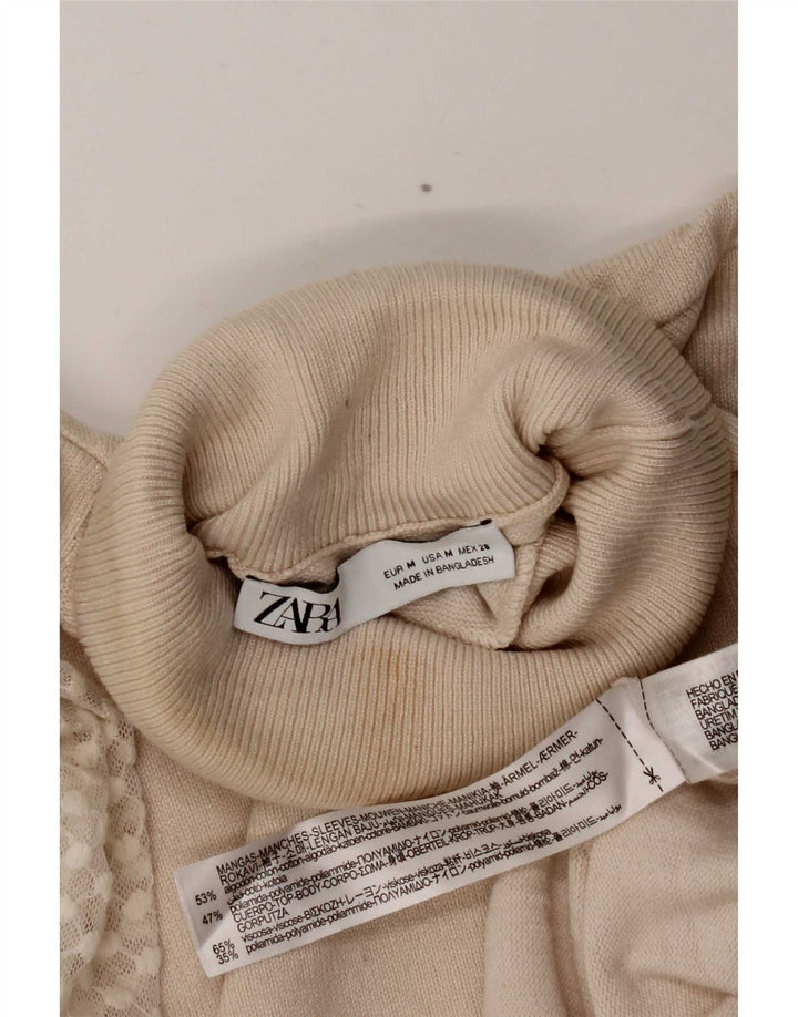 Zara Γυναικείο πουλόβερ με ρολό λαιμόκοψη UK 12 Βαμβακερό μεσαίο υπόλευκο