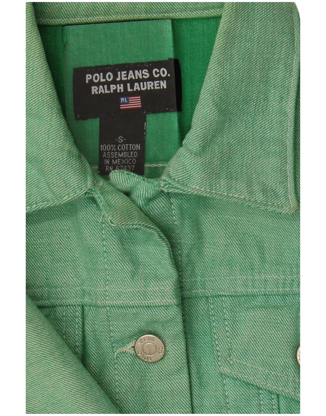 Ralph Lauren Γυναικείο Crop Τζιν Μπουφάν UK 10 Small Green Cotton