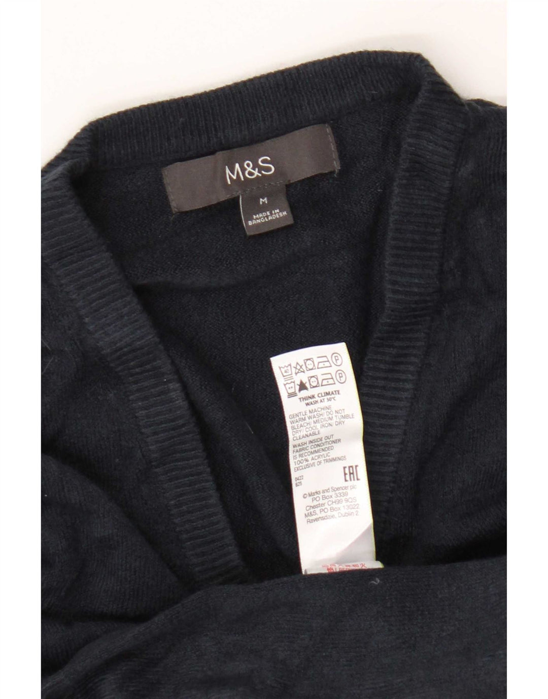 Marks & Spencer Ανδρικό πουλόβερ με λαιμόκοψη με λαιμόκοψη με μεσαίο μπλε ακρυλικό