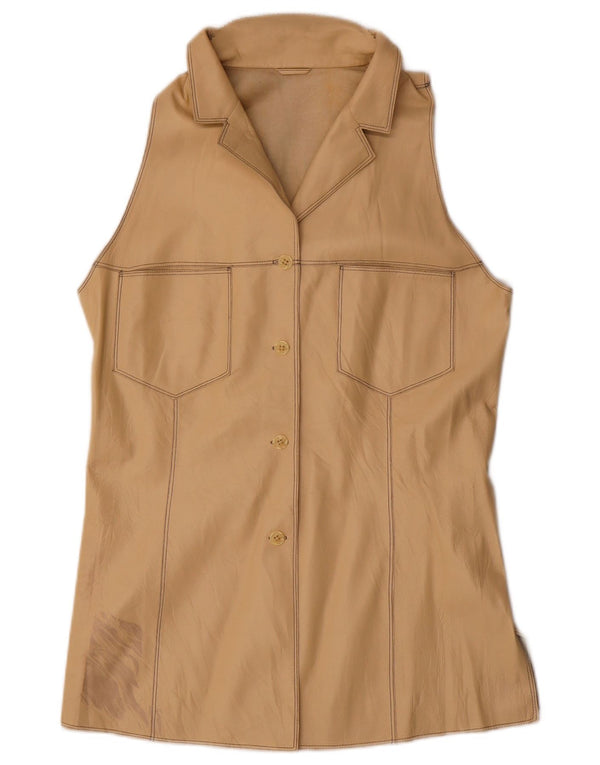 Vintage Γυναικείο Δερμάτινο Gilet IT 44 Medium Beige Leather