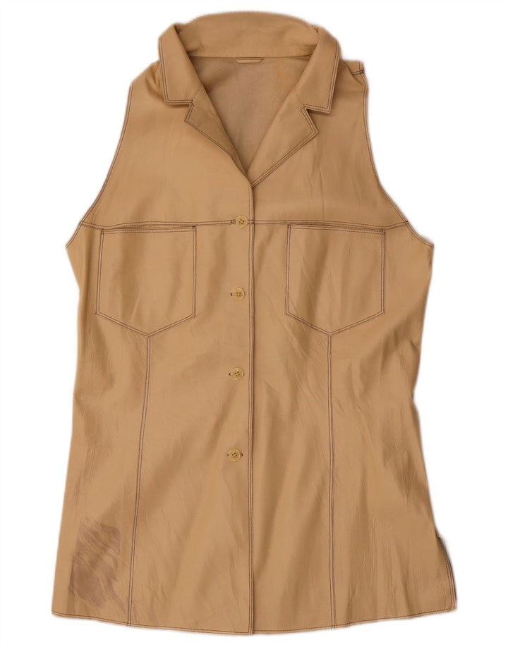 Vintage Γυναικείο Δερμάτινο Gilet IT 44 Medium Beige Leather