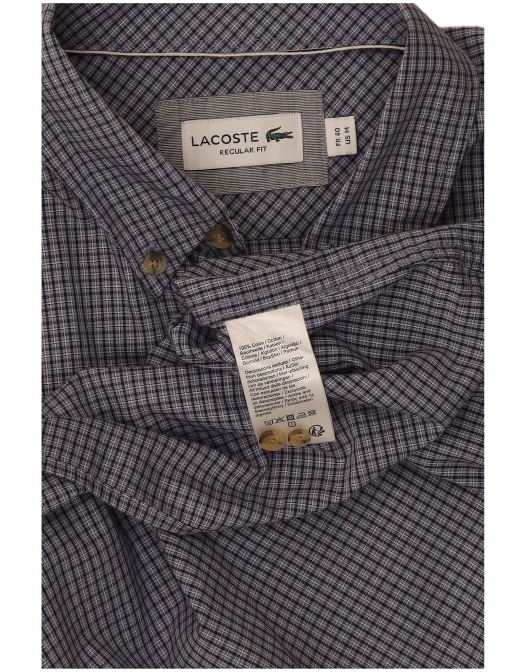 Ανδρικό κοντομάνικο πουκάμισο Lacoste νούμερο 40 Medium Navy Blue Check Cotton