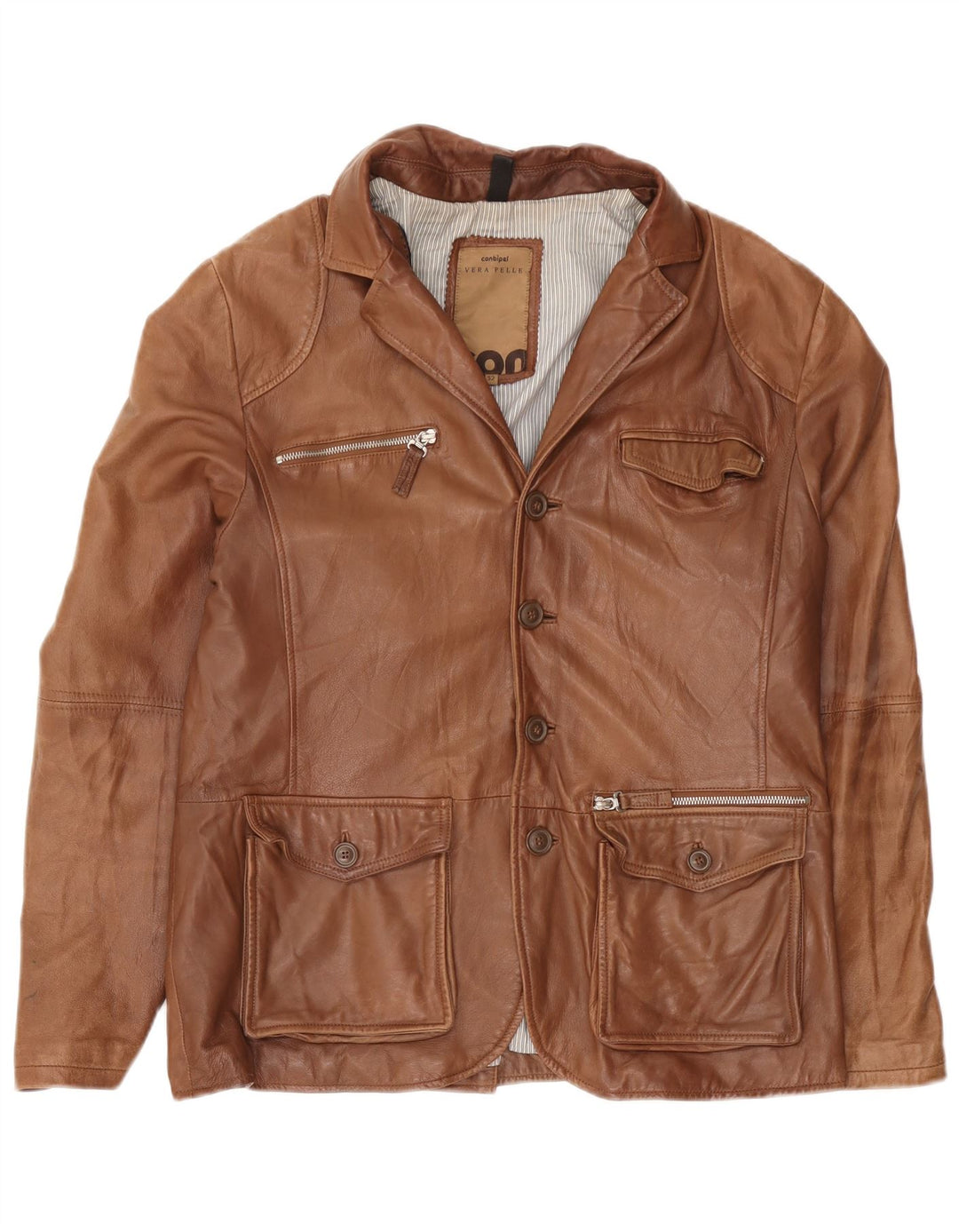 Conbipel Ανδρικό Δερμάτινο Μπουφάν 4 Κουμπιών Μπλέιζερ IT 52 Μεγάλο Καφέ Δερμάτινο