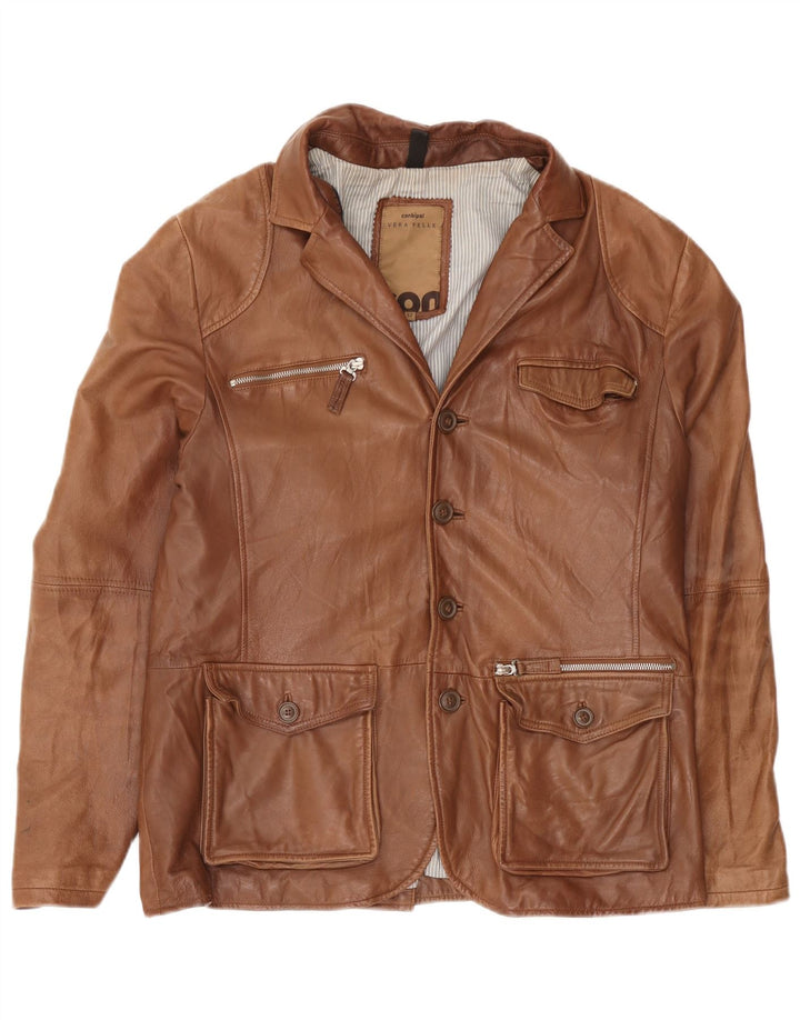 Conbipel Ανδρικό Δερμάτινο Μπουφάν 4 Κουμπιών Μπλέιζερ IT 52 Μεγάλο Καφέ Δερμάτινο