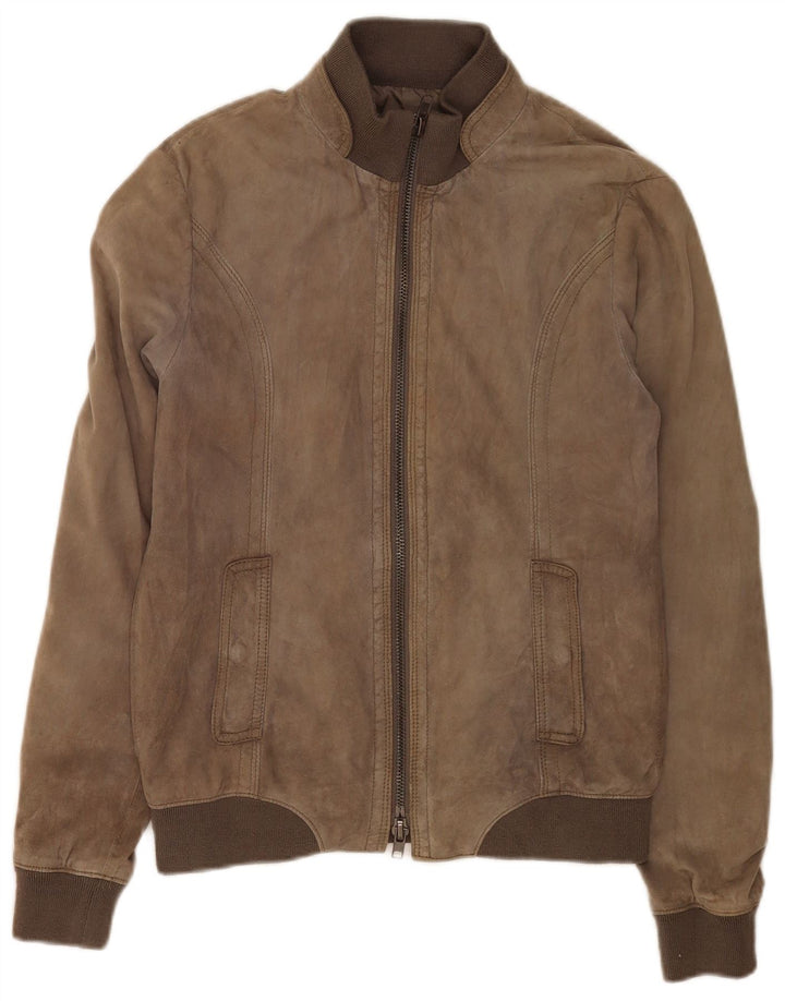 Zen Mens Bomber Leather Jacket IT 48 Medium Brown Leather