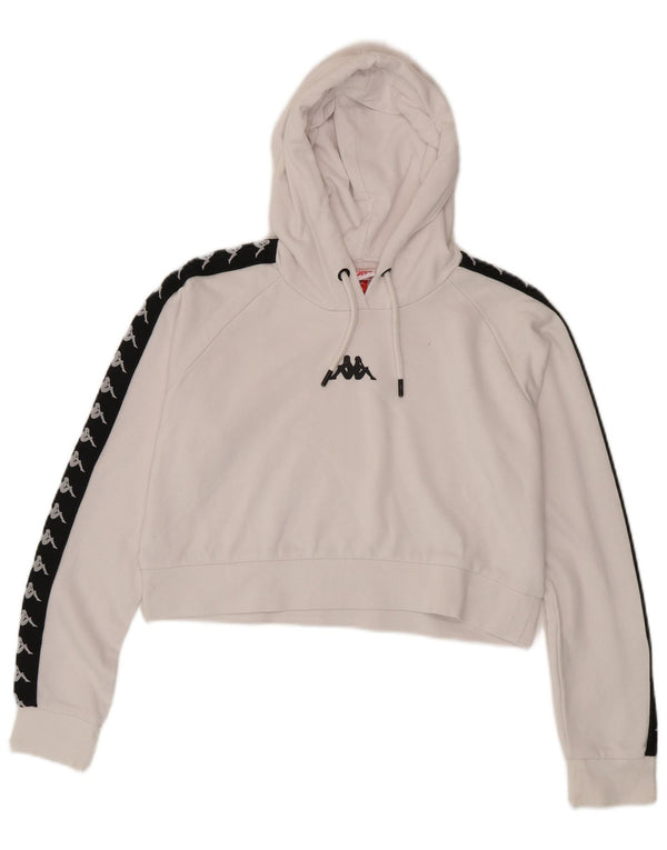 Kappa Womens Crop Graphic Hoodie Jumper UK 14 Medium White Colourblock