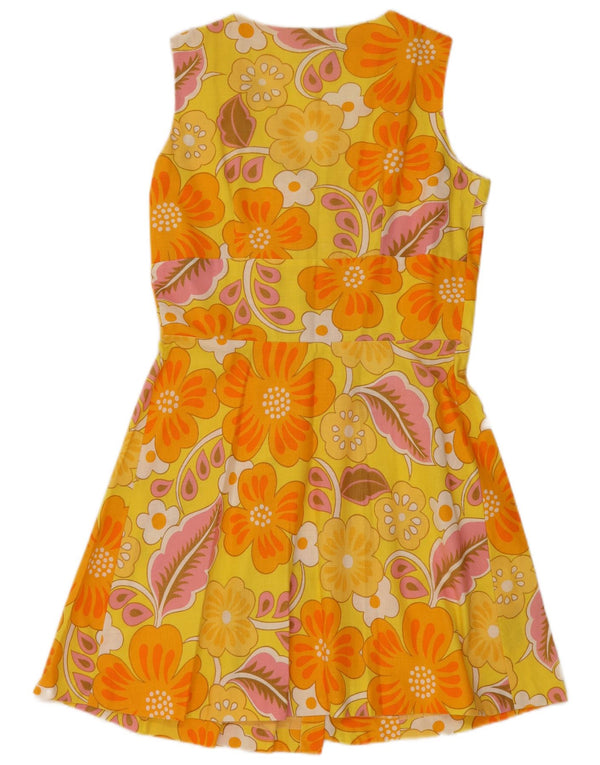 Vintage γυναικείο αμάνικο φόρεμα A-Line UK 12 Medium Yellow Floral